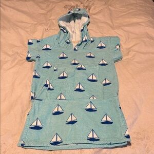 New Monica + andy Blue Hooded Towel Swim Poncho Sailboat Terry Coverup Beach
